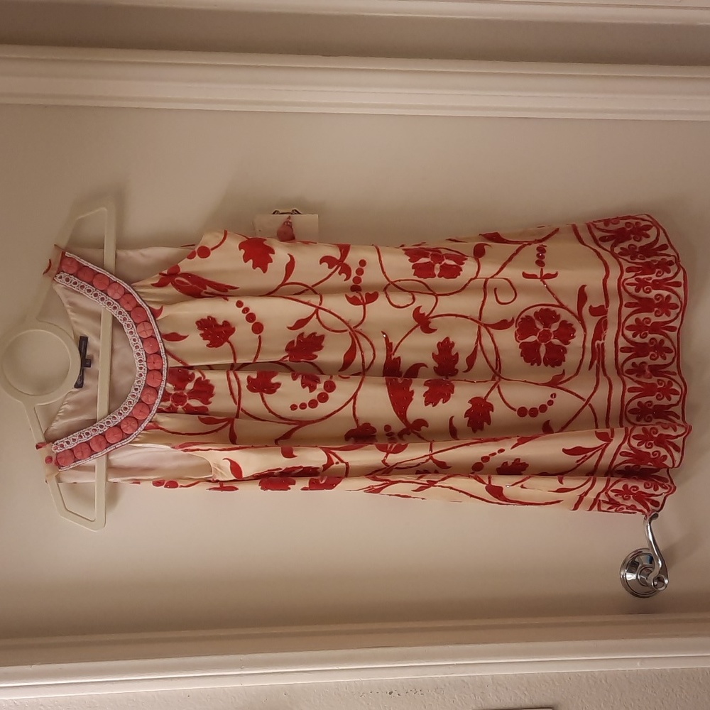 NWT, Hale Bob Vintage Coral Beaded Silk Dress